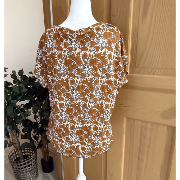 NWT Rachel Zoe Size Small Womens Orange Floral Linen Top Short Sleeve Shirt Boho - Picture 2 of 11